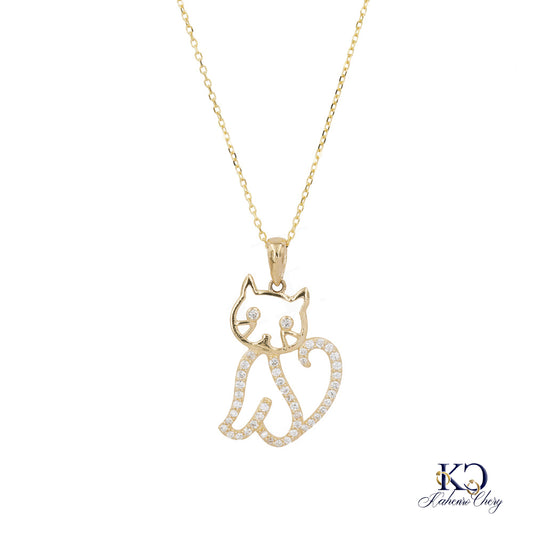 Chain with cat pendant 14k yellow gold