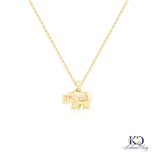 Chain with elephant pendant pink eye 14k yellow gold