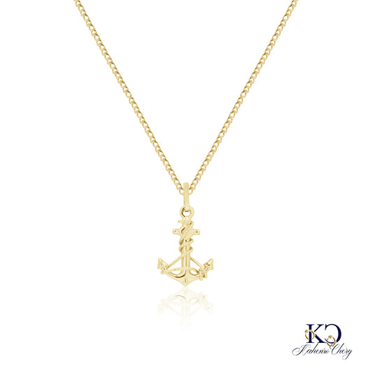 Chain with anchor pendant 14k yellow gold