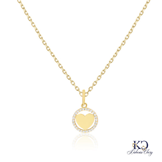 Cadena con corazón en círculo colgante oro amarillo 14k