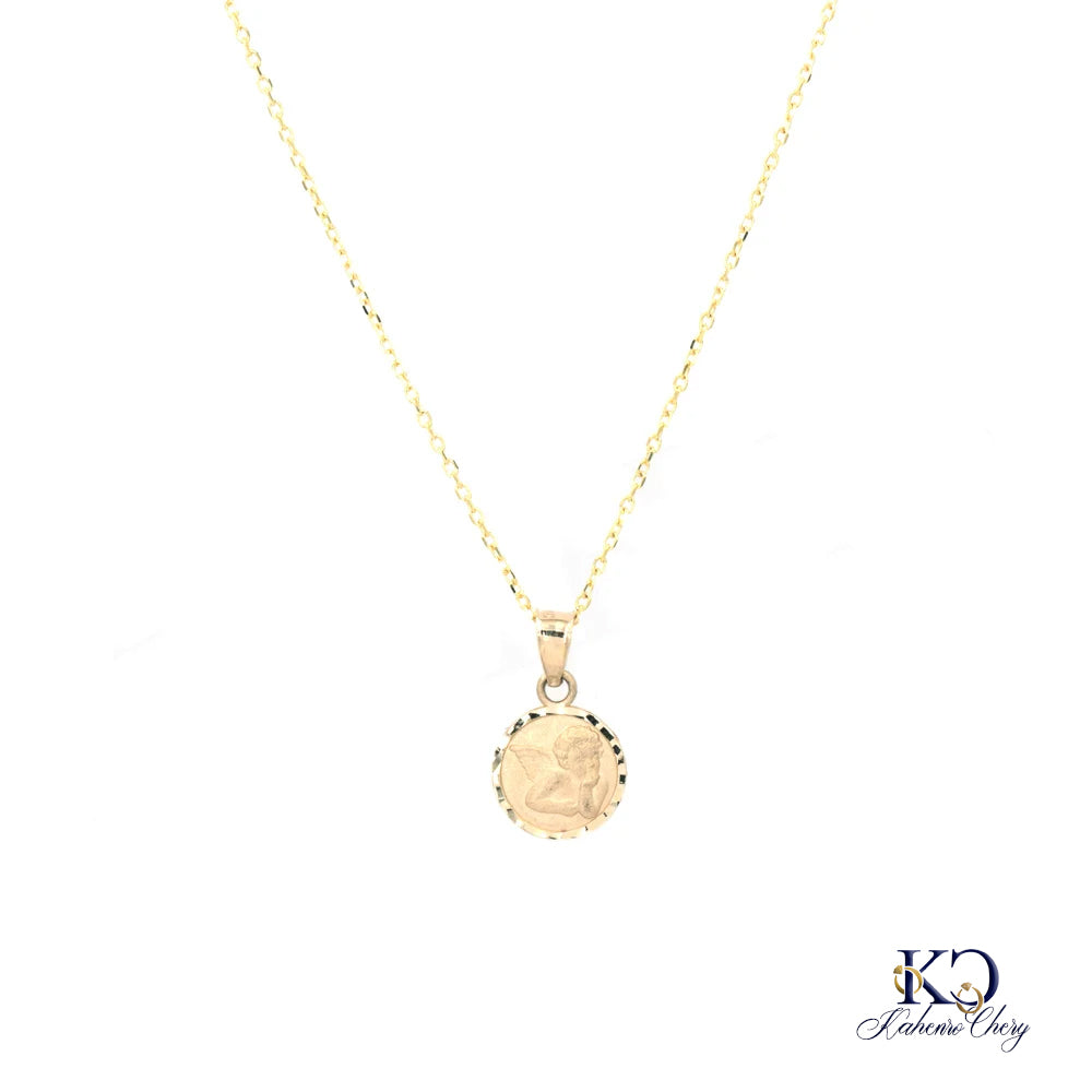 Chain with angel pendant 14k yellow gold